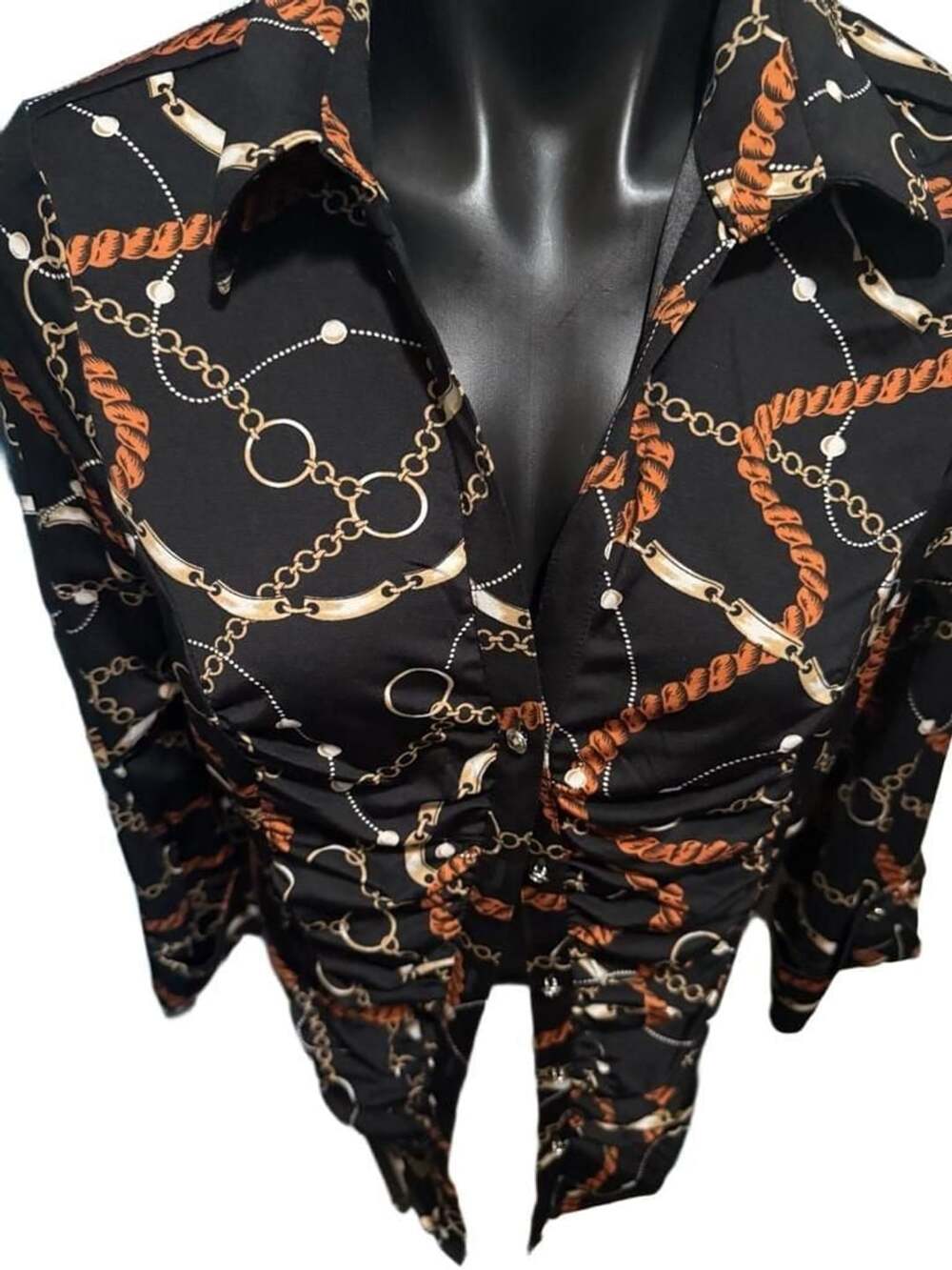 INC International Concepts Button Down Shirt Size L Black Chain Print